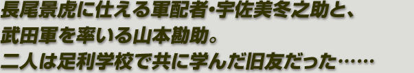 長尾景虎に仕える軍配者・宇佐美冬之助と、武田軍を率いる山本勘助。二人は足利学校で共に学んだ旧友だった……