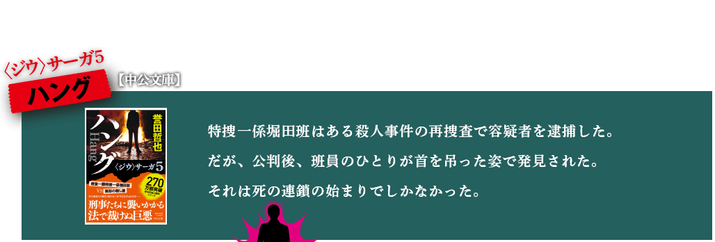 ハング　捜査一課「堀田班」は殺人事件の再捜査で容疑者を逮捕。だが公判後、班員が首を吊った姿で見つかり、さらに死の連鎖が―――